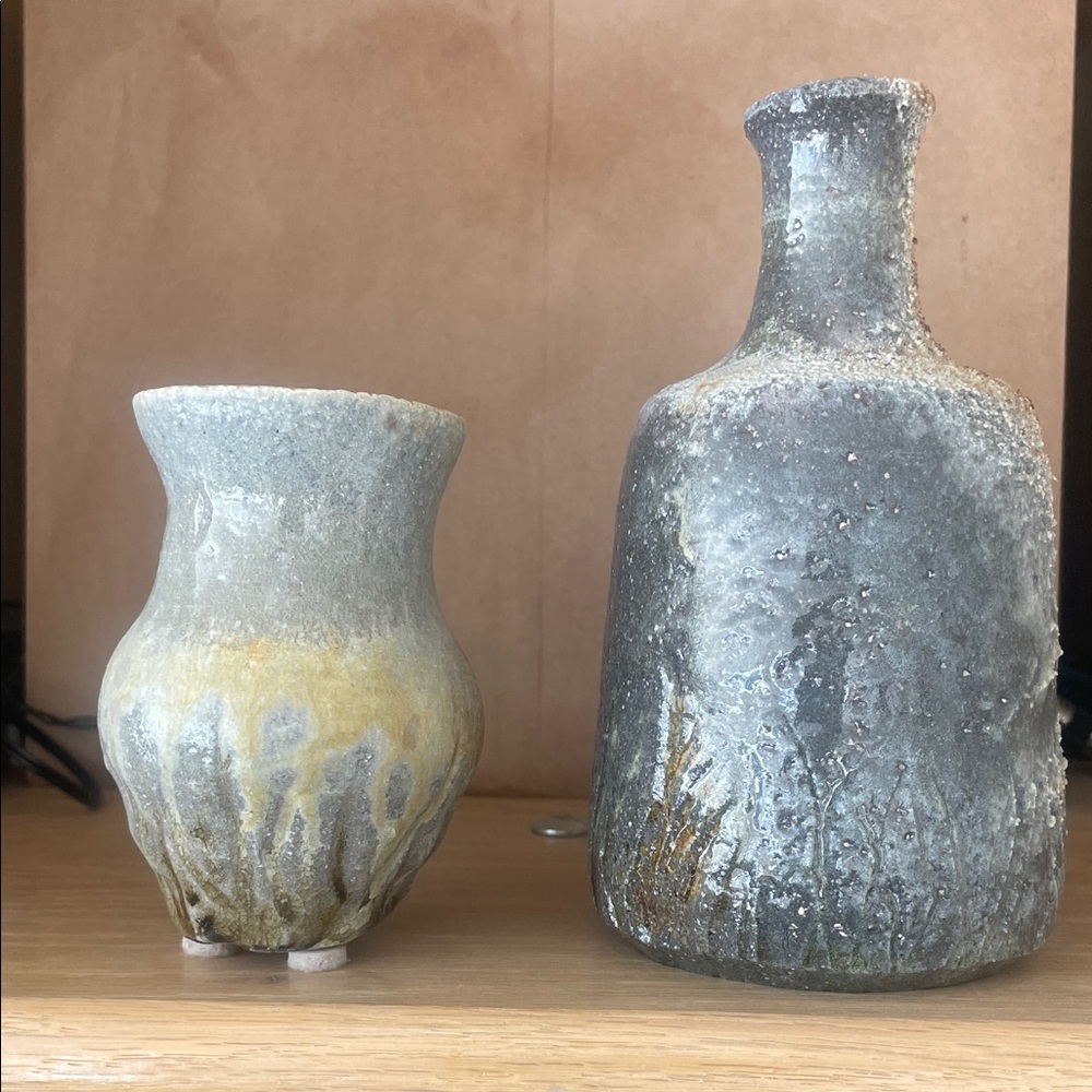 Rustic Gray and Tan Ceramic Vase Set
